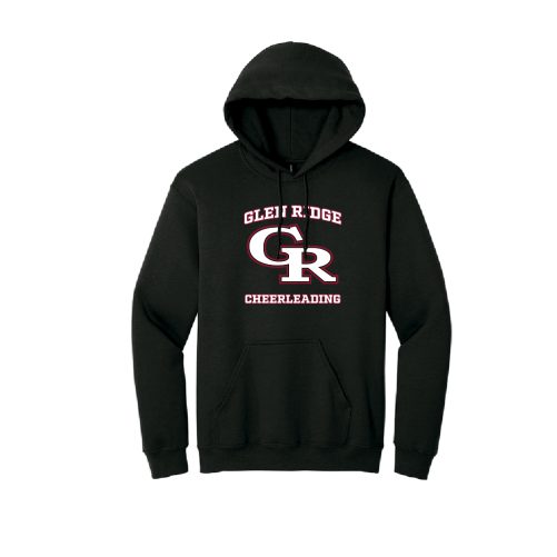 Black hoodie with a red-and-white 'GR' logo and 'Glen Ridge Cheerleading' text on the chest.