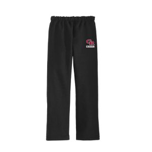 Black sweatpants with an elastic waistband and a small red/white GR CHEER logo on the left hip area