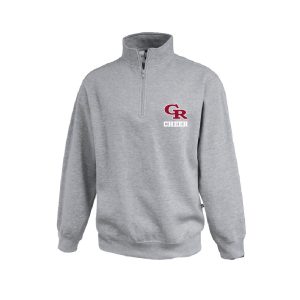 Gray fleece pullover sweatshirt with a half-zip collar and a red 'GR' logo with 'CHEER' on the left chest.