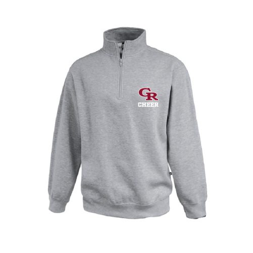 Gray fleece pullover sweatshirt with a half-zip collar and a red 'GR' logo with 'CHEER' on the left chest.
