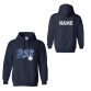 Navy hoodie with Raiders Baseball logo on the front and a back ready for a personalized name (TEXT: NAME).