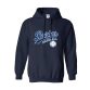 Navy hoodie with a Raiders Baseball logo in light blue on the chest and a baseball emblem nearby